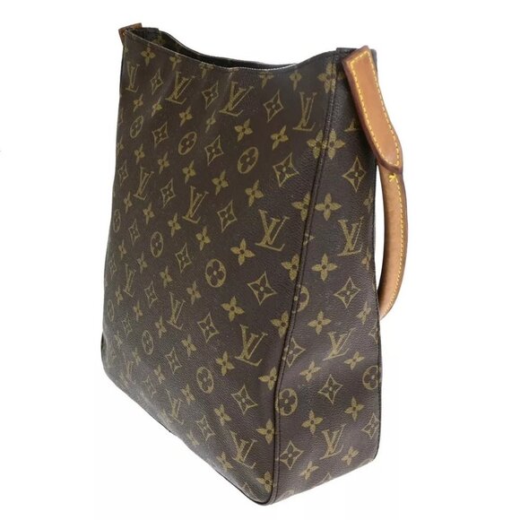 LOUIS VUITTON Logo Looping GM Shoulder Bag Monogram Leather Brown - Picture 15 of 16